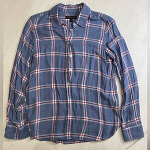 Banana Republic Women’s Classic Fit Flannel Shirt Size M Plaid Ruffle Button Top